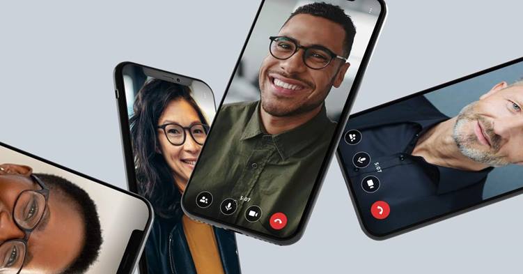 4 cell phones with people on a video call